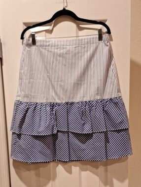 J. Crew - Blue and White Striped Tiered Ruffle Skirt - 12